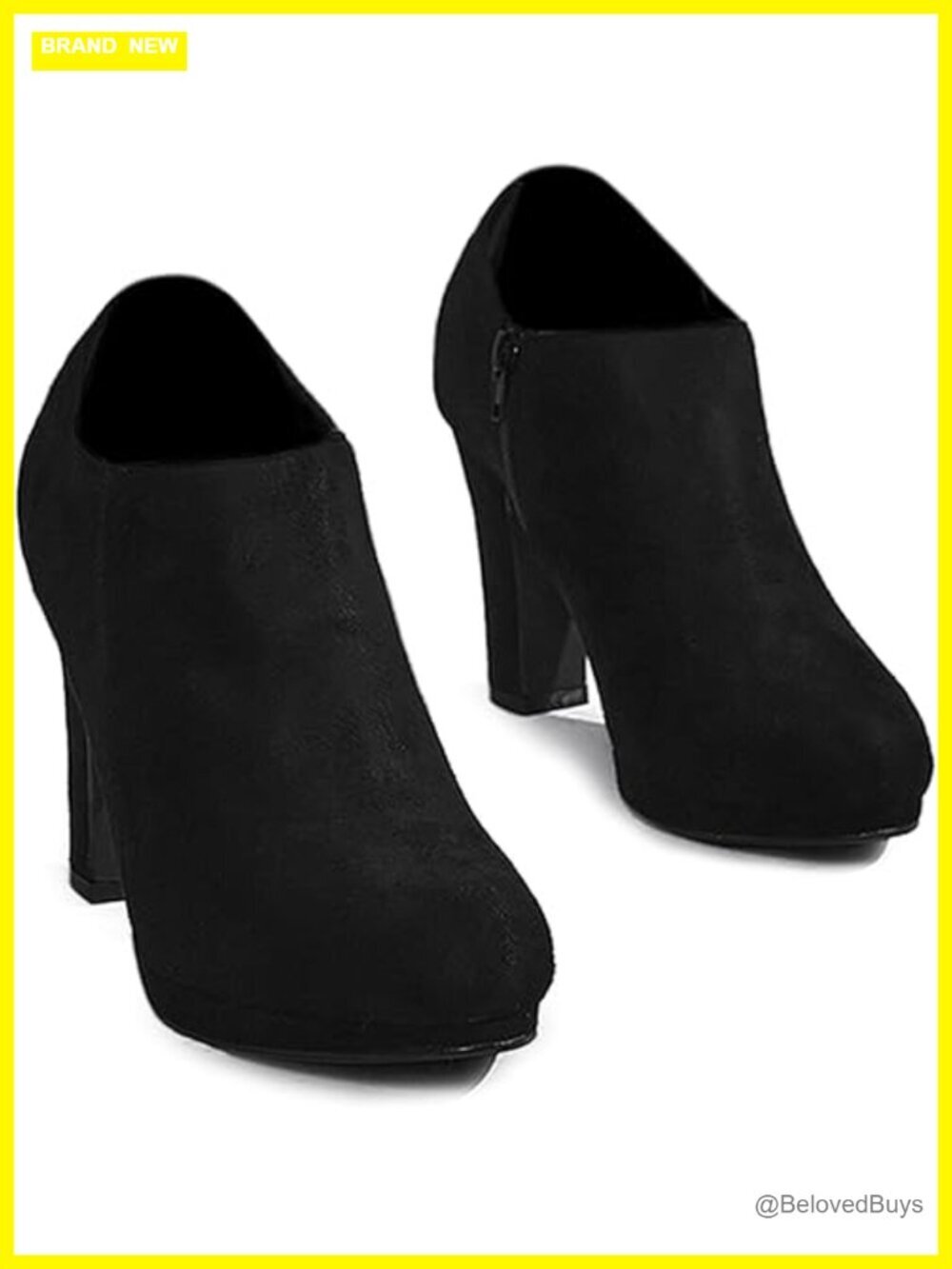 Faux Suede Round Toe Block Heel Ankle Booties with Side Zip